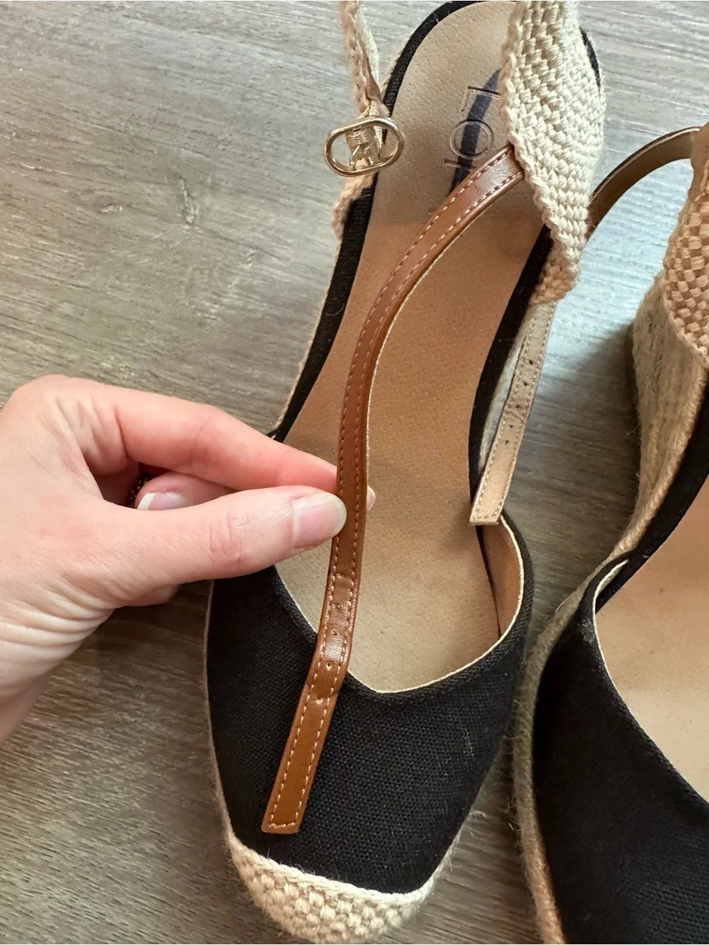 LOFT Black and Beige Espadrille Wedge Sandals